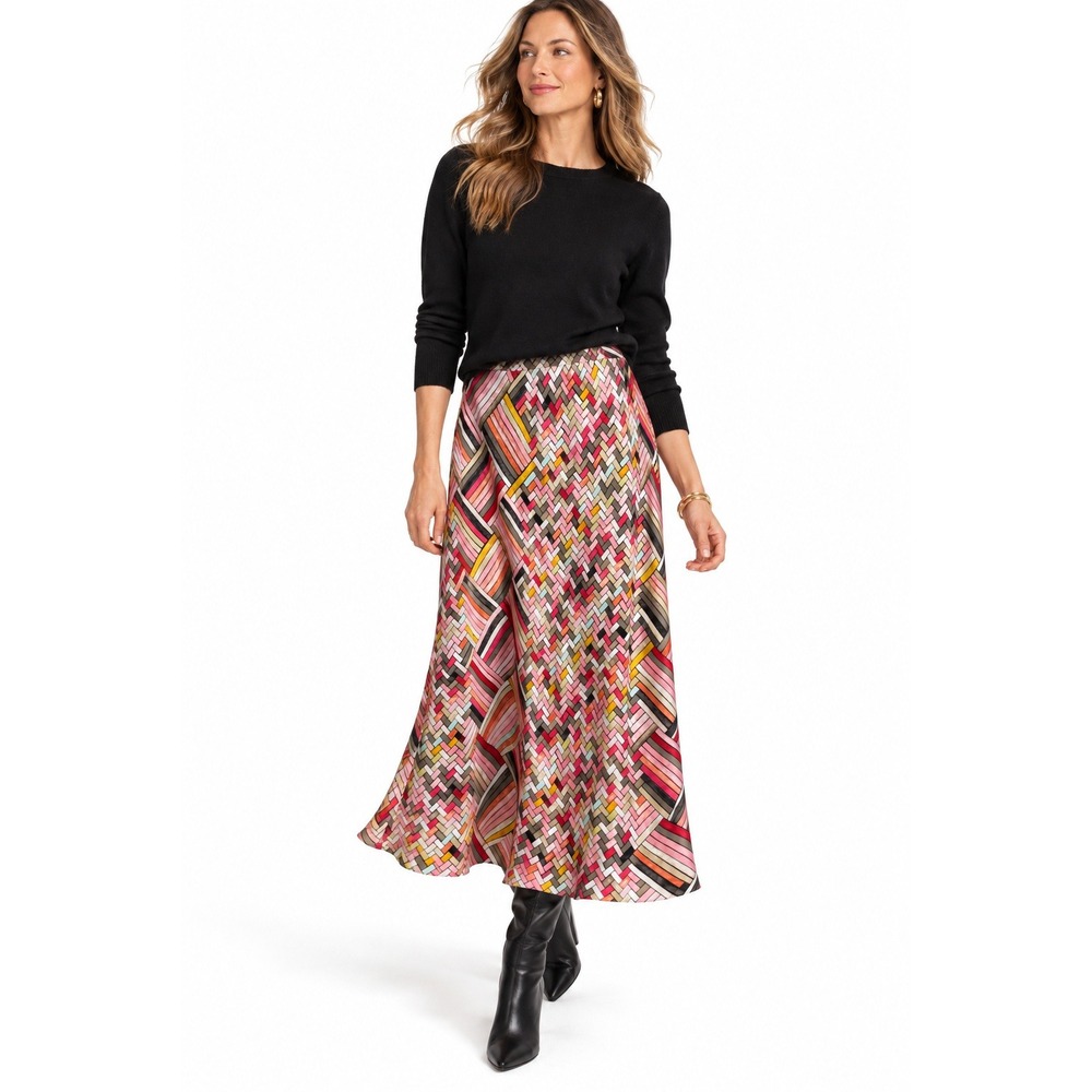 Nic+Zoe Alana Slip Skirt Pink Multi Geometric Print Midi XS NWT